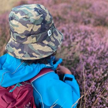 Child wearing Little Hotdog Watson Bucket Hat in Plain Camo