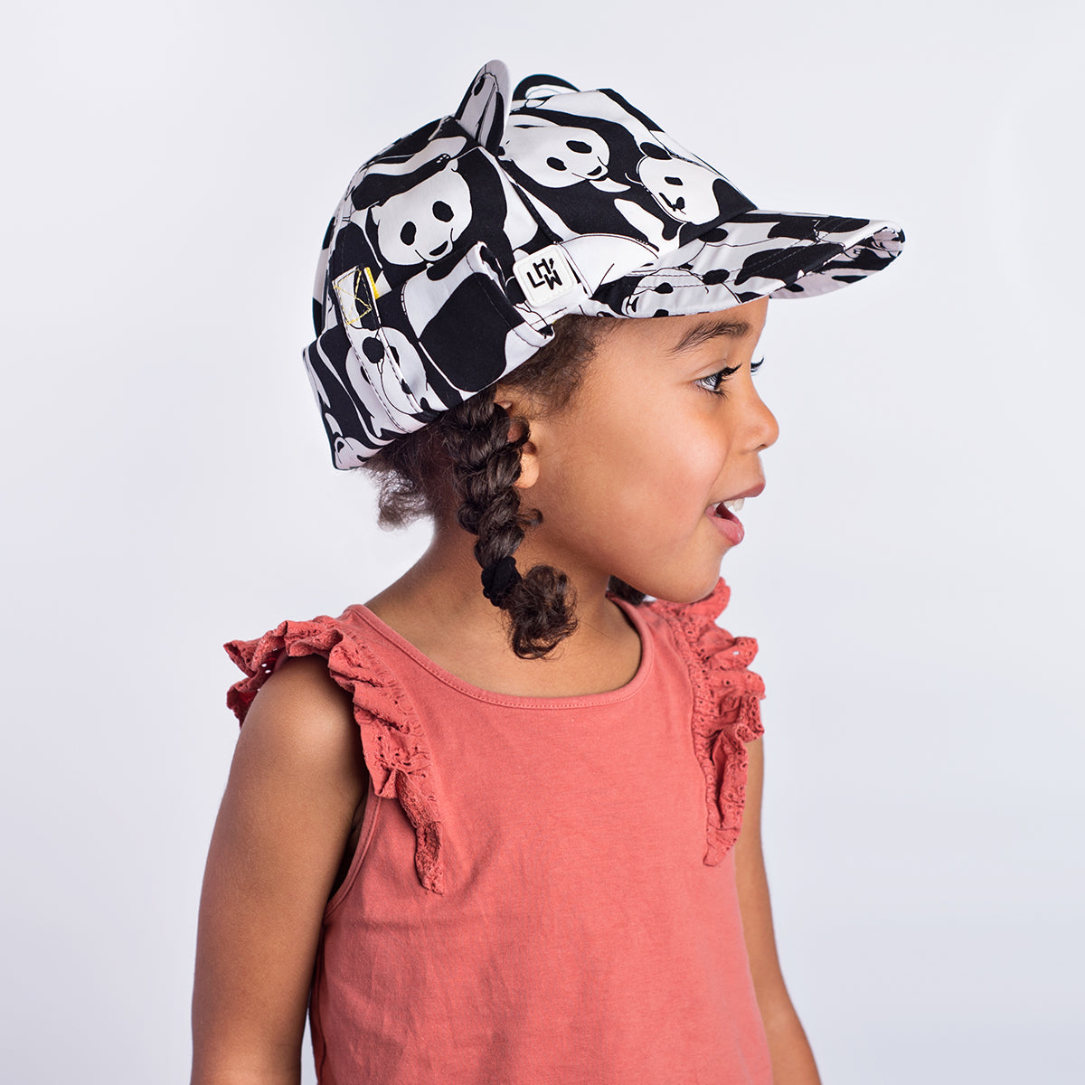 UV Protection Kids Sun Hat with Neck Flap in black and white design Little Hotdog Watson