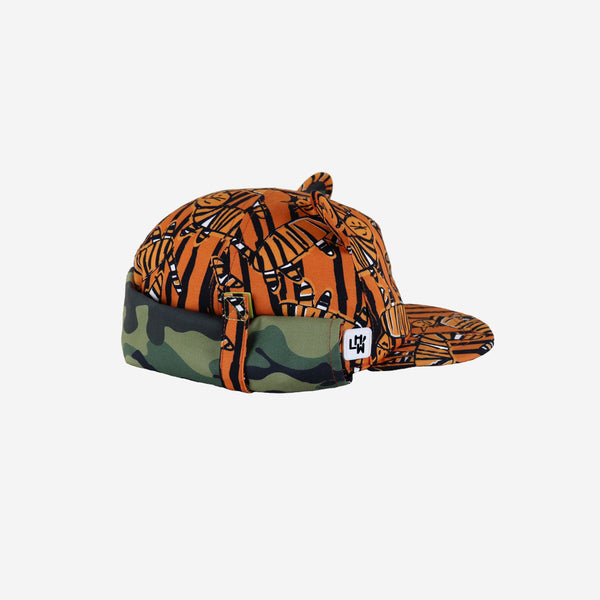 Kids Roll Up Neck Black & Orange Tiger King Design Sun Hat